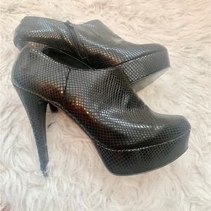 Black Faux Croc Bootie Heels